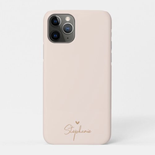Beige Gold Minimal Heart Personalized Gift Name iPhone 11 Pro Case