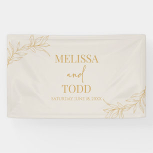 Beige Gold Minimal Minimalist Branch Leaf Wedding Banner