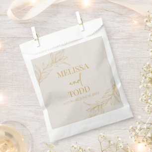Beige Gold Minimal Minimalist Branch Leaf Wedding Favor Bag