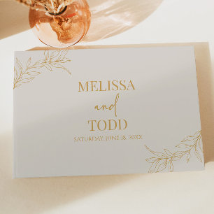 Beige Gold Minimal Minimalist Branch Leaf Wedding Guest Book