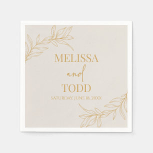 Beige Gold Minimal Minimalist Branch Leaf Wedding Napkins