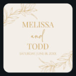 Beige Gold Minimal Minimalist Branch Leaf Wedding Square Sticker<br><div class="desc">This is a Beige Gold Minimal Minimalist Branch and Leaf Wreath Wedding Party Favor Sticker!</div>