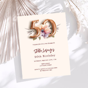 Beige gold peach floral budget 50th birthday
