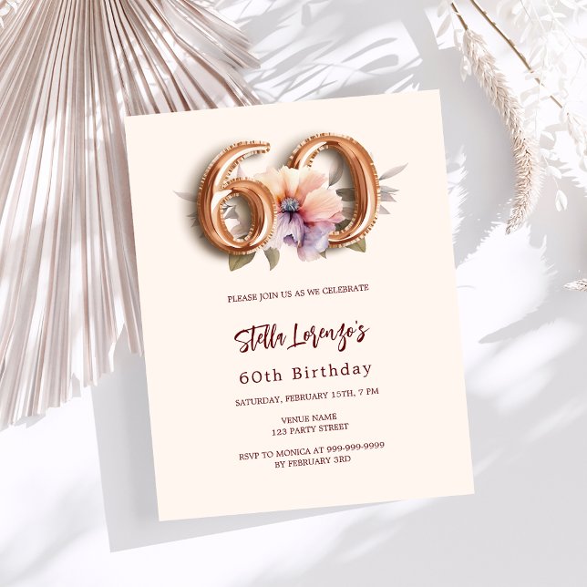 Beige gold peach floral budget 60th birthday (Creator Uploaded)