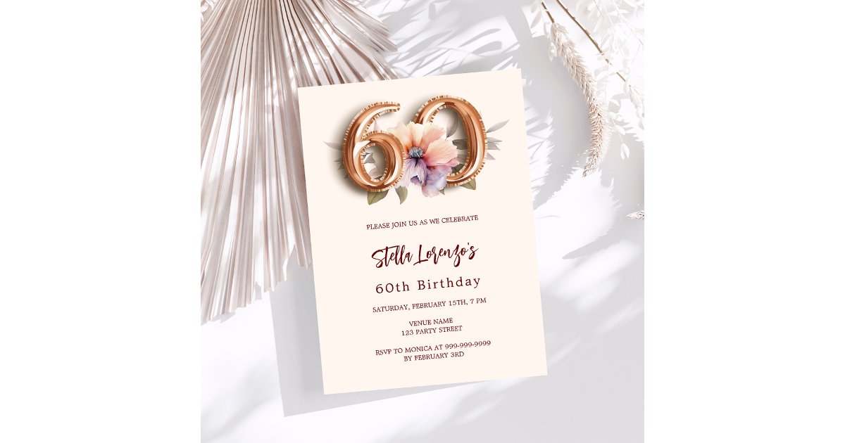Beige Gold Peach Floral Luxury 60th Birthday Invitation Zazzle beige-gold-peach-floral-luxury-60th-birthday-invitation-zazzle