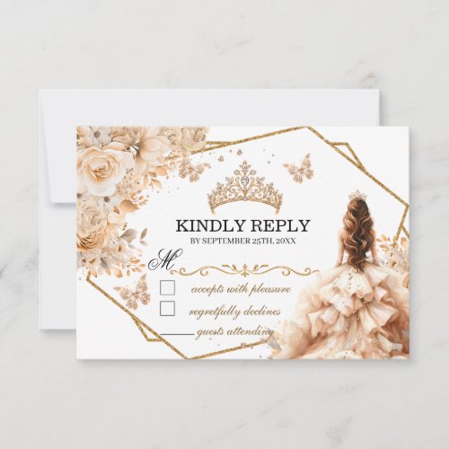 Beige Gold Princess Girl Tiara Quince Sweet 16 Note Card