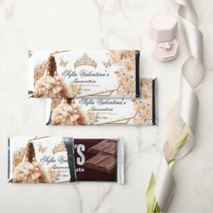 Beige Gold Princess Girl Tiara Quinceaner Sweet 16 Hershey Bar Favors