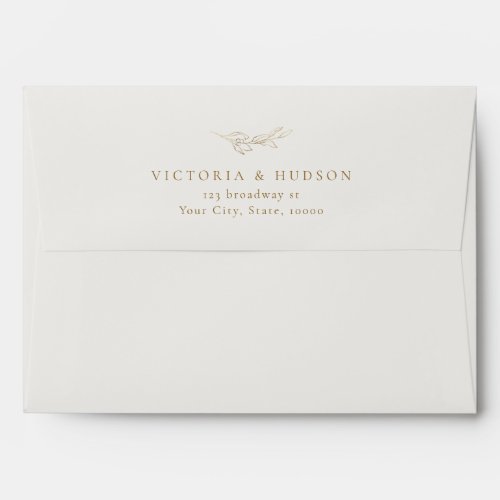 Beige gold simple botanical wedding return address envelope