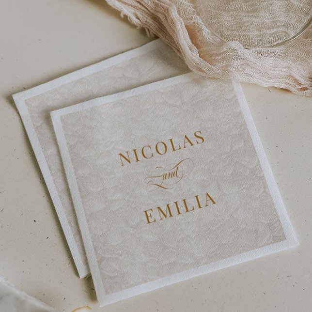 Beige Gold Simple Floral Pattern Wedding Napkins (Creator Uploaded)