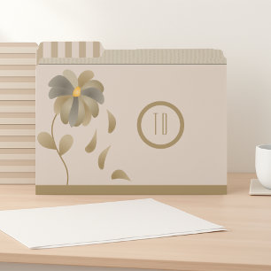 Beige Gold Stripes & Flower Monogram File Folders