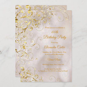 Beige Gold Swirl Glitter Birthday Party Invitation
