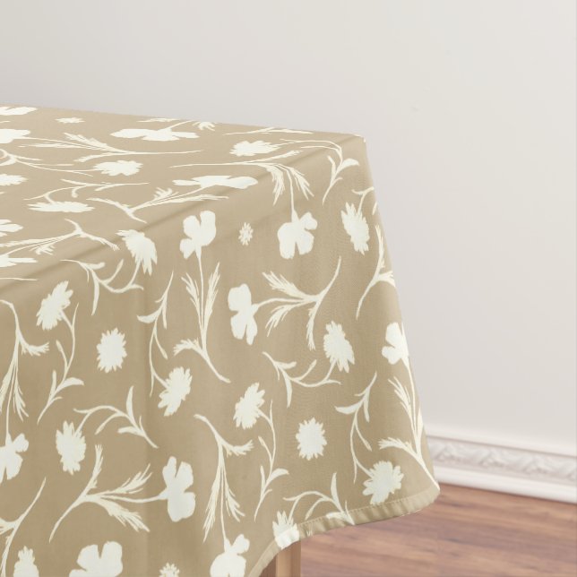 Beige Gold White Liberty Floral Pattern Elegant Tablecloth (In Situ)