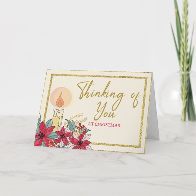 Beige Golden | Thinking of You At  Christmas Card (Front)