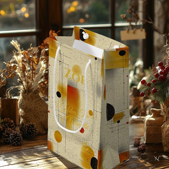 Beige & Golden Warmth Geometric Contemporary Art Small Gift Bag (Creator Uploaded)