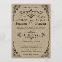 Beige Gothic Victorian Damask Save the Dates