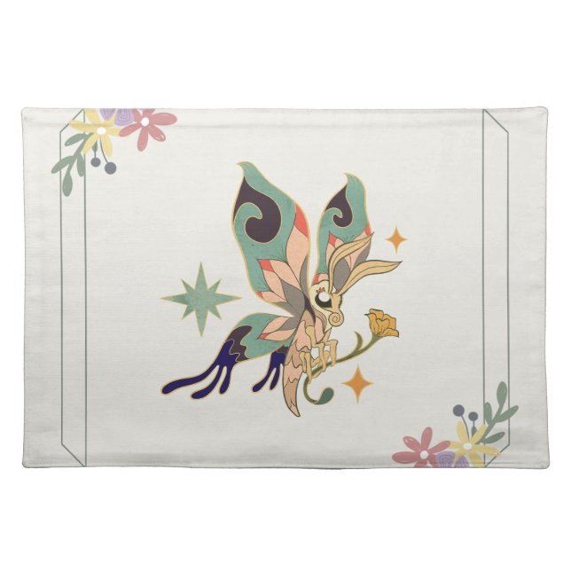 Beige Graphic Art - Fairy Butterfly Cloth Placemat (Front)
