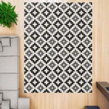 Beige Gray And Black Geometric Aztec Pattern Rug by HoundandPartridge at Zazzle