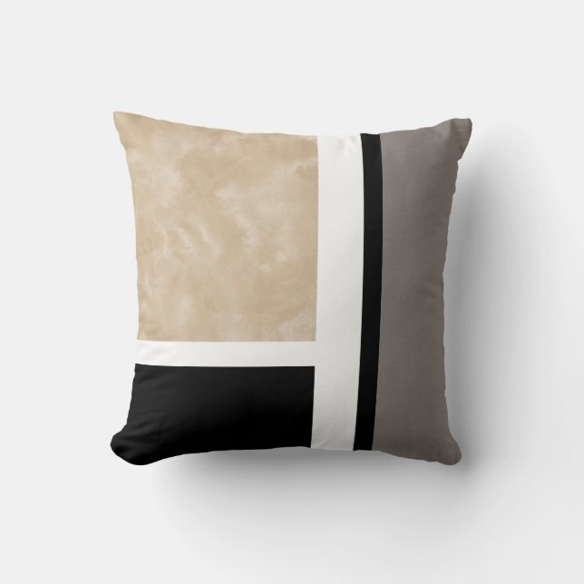 Beige Gray Black and White Modern Throw Pillow (Front)