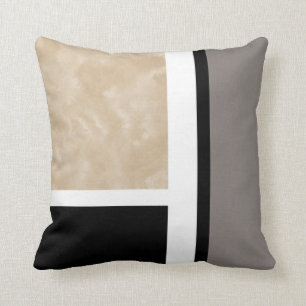 Beige Gray Black and White Modern Throw Pillow