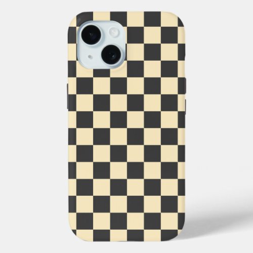 Beige  Gray Check Checkered Checkerboard Pattern iPhone 15 Case