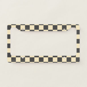 Beige + Gray Check Checkered Checkerboard Pattern License Plate Frame