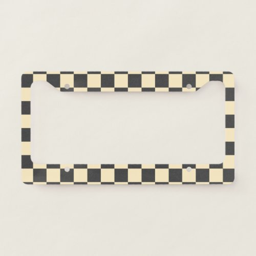 Beige  Gray Check Checkered Checkerboard Pattern License Plate Frame