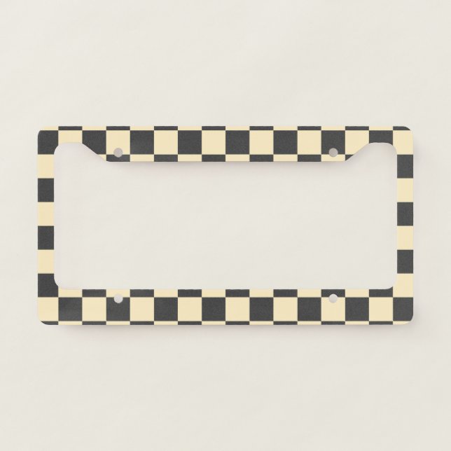 Beige + Gray Check Checkered Checkerboard Pattern License Plate Frame (Front)