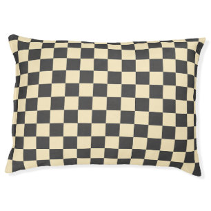 Beige + Gray Check Checkered Checkerboard Pattern Pet Bed