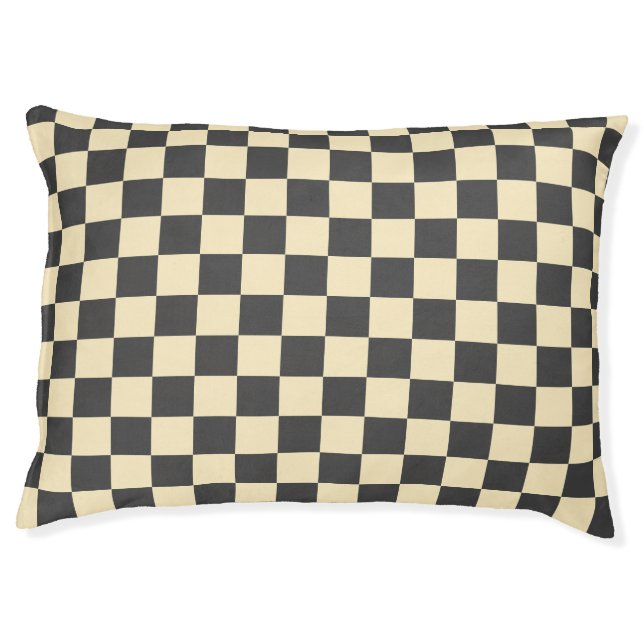 Beige + Gray Check Checkered Checkerboard Pattern Pet Bed (Front)
