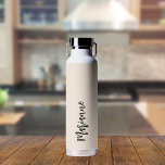 Beige gray custom name script water bottle<br><div class="desc">A beige colored background.  Personalize and add your name.   Gray handwritten style script.</div>