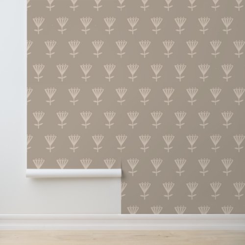 Beige Gray Floral Motif Pattern Wallpaper
