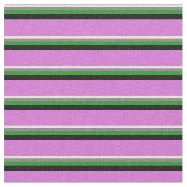 Beige, Gray, Forest Green, Black, and Orchid Fabric (Close Up)