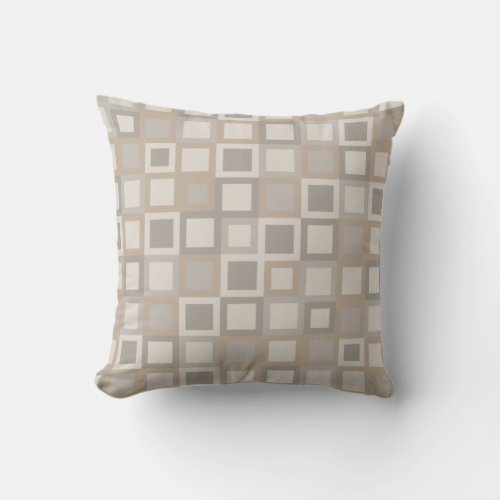 Beige  Gray Geometric Square Pattern Throw Pillow