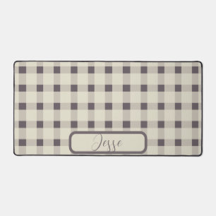Beige Gray Gingham Pattern Desk Mat