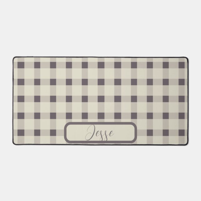 Beige Gray Gingham Pattern Desk Mat (Front)