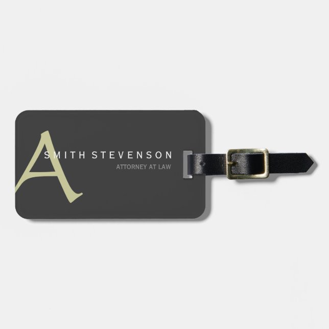 Beige Gray Monogram Add Your Name  Luggage Tag (Front Horizontal)