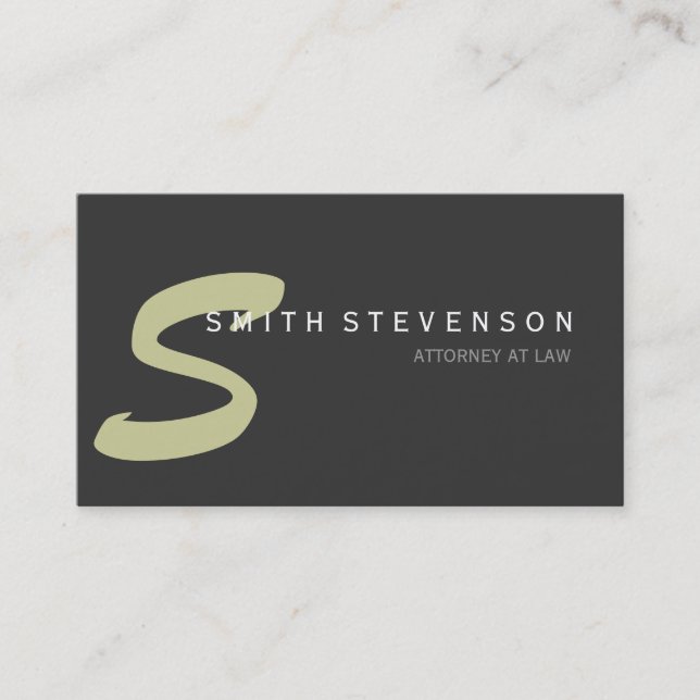 Beige Gray Monogram Attorney Business Card (Front)