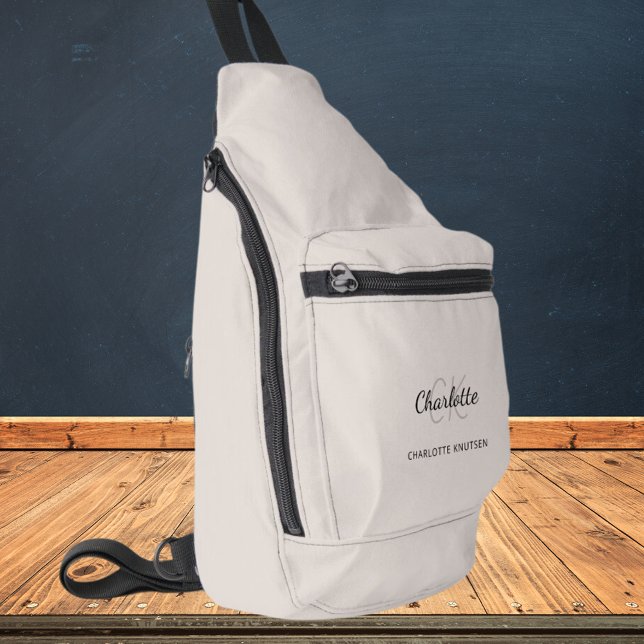 Beige gray monogram initials name sling bag (Creator Uploaded)