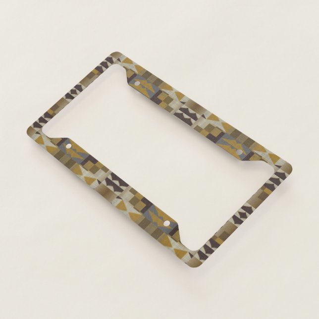 Beige Gray Ochre Brown Yellow Tribal Art Pattern License Plate Frame (3/4)