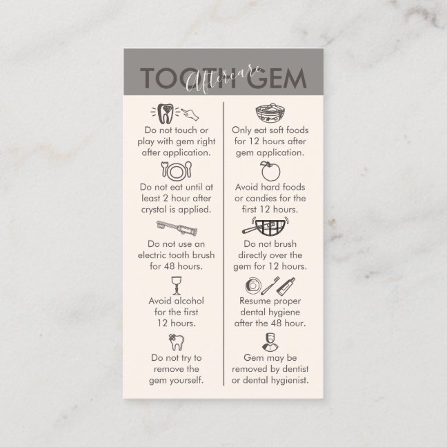 Beige Gray Physical Printed Tooth Gem Aftercare Business Card