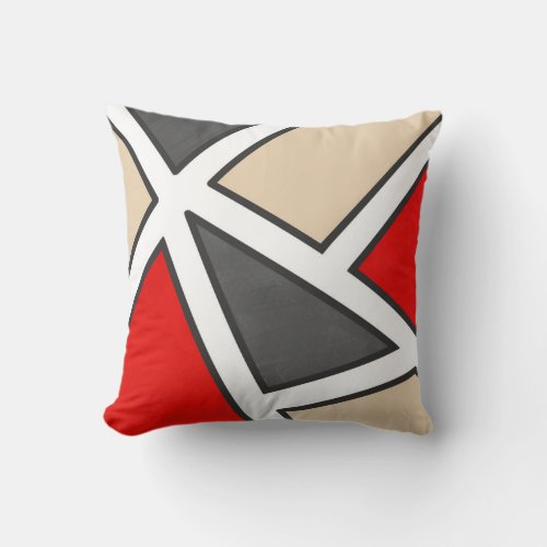 Beige Gray Red Black White Geometric Throw Pillow