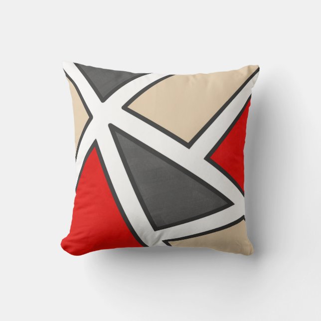 Beige Gray Red Black White Geometric Throw Pillow (Front)