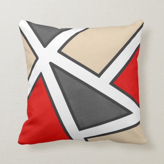 Beige Gray Red Black White Geometric Throw Pillow Zazzle Com