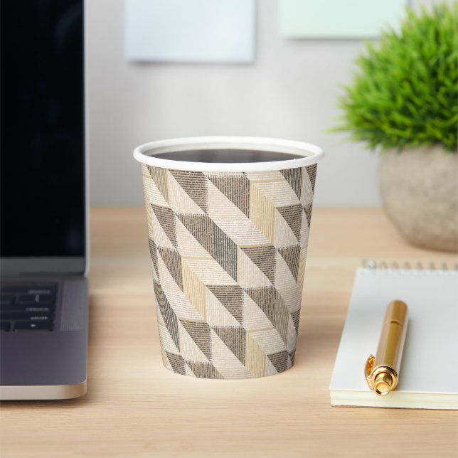 Beige, gray rhombic  textured pattern.  paper cups (Insitu)