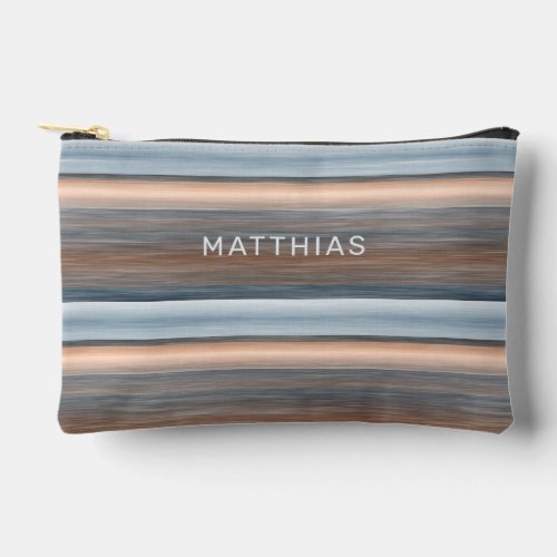 Beige Gray Teal Blue Taupe Brown Stripes Art Accessory Pouch