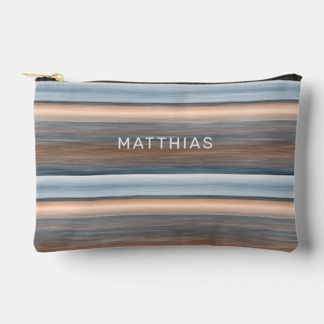 Beige Gray Teal Blue Taupe Brown Stripes Art Accessory Pouch (Front)