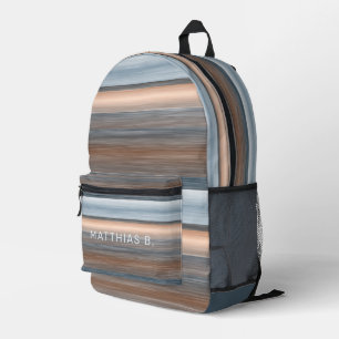 Beige Gray Teal Blue Taupe Brown Stripes Art Printed Backpack