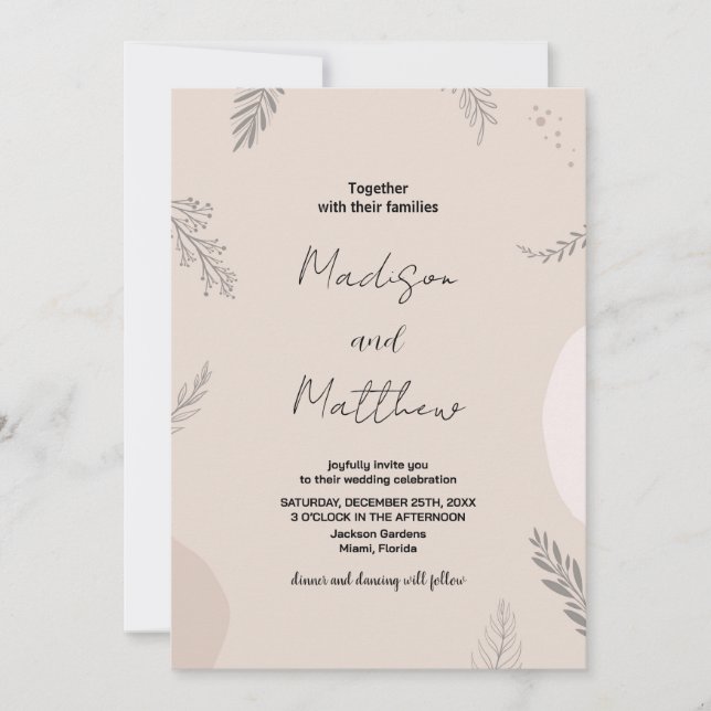 Beige Gray Wedding Invitations (Front)