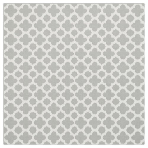 Beige Gray White Ikat Quatrefoil Pattern Fabric