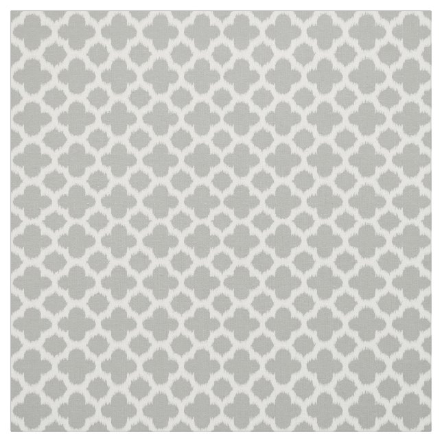 Beige Gray White Ikat Quatrefoil Pattern Fabric (Swatch)